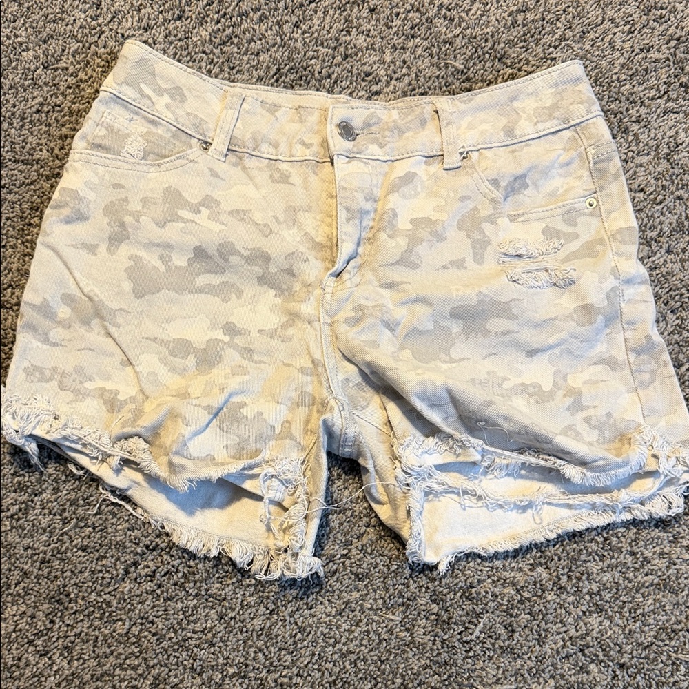 Time and Tru Light Camo Frayed Jean Shorts